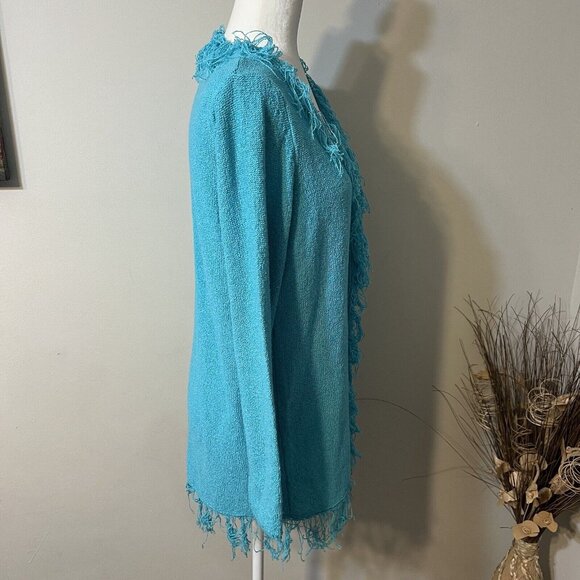 C.l.o.t.h.e.s Women's Fringe Lightweight Cardigan Sweater Teal Blue Size M Flaw - Picture 2 of 11